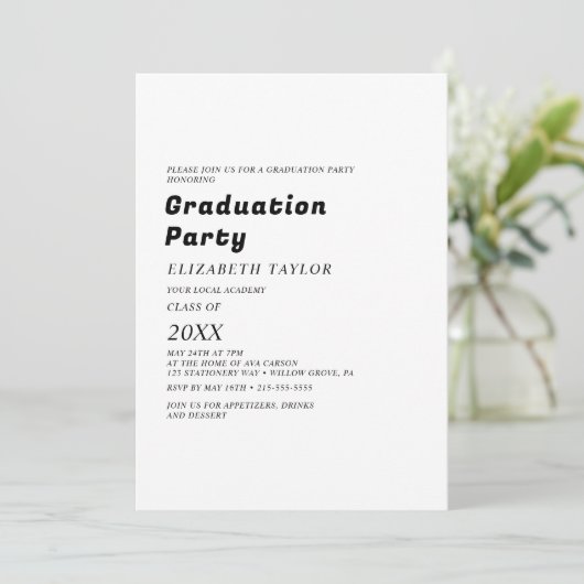 Modern Black Typography Afstudeerder Party Invitat Kaart (Staand voorkant)