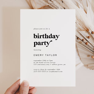 Modern Black Typography Birthday Party Kaart