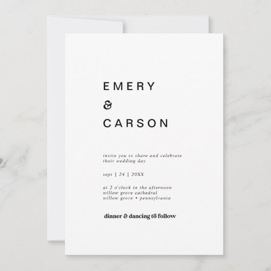 Modern Black Typography Casual Wedding Kaart (Voorkant)
