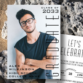 Modern Black Typography Chic Guy Photo Afstuderen Kaart