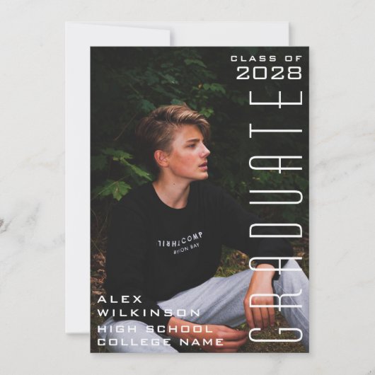 Modern Black Typography Chic Photo Afstuderen Kaart (Voorkant)