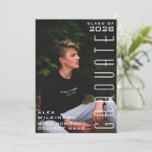 Modern Black Typography Chic Photo Afstuderen Kaart (Staand voorkant)