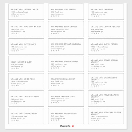 Modern Black Typography Guest Adresetiketten Sticker (Vel)