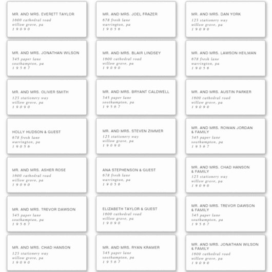 Modern Black Typography Guest Adresetiketten Sticker (Voorkant)