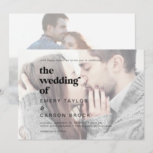 Modern Black Typography Horizontal Photo Wedding Kaart (Voorkant / Achterkant)