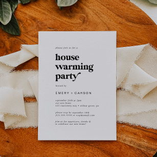 Modern Black Typography Housewarming Party Kaart