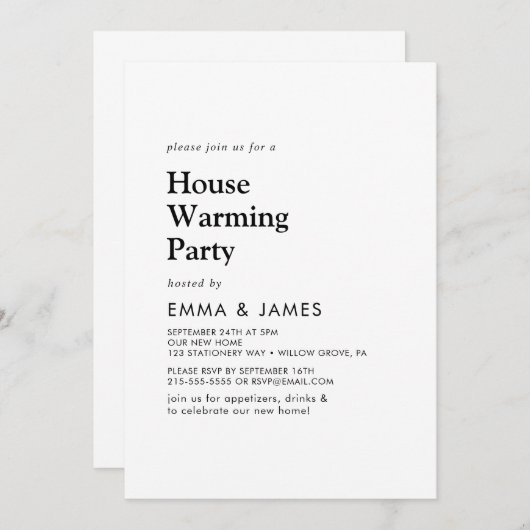 Modern Black Typography Housewarming Party Kaart (Voorkant / Achterkant)