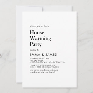 Modern Black Typography Housewarming Party Kaart