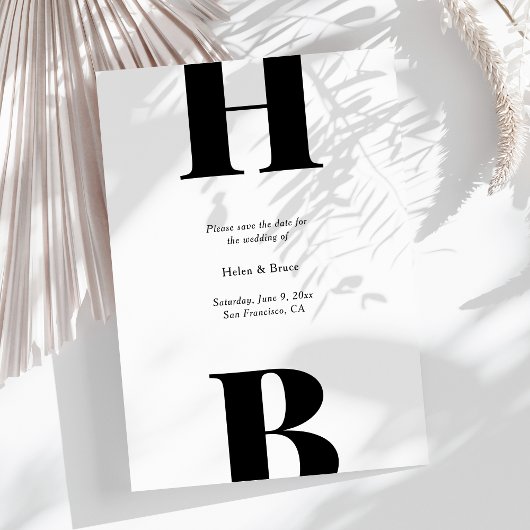 Modern Black Typography Monogram Wedding Save The Date
