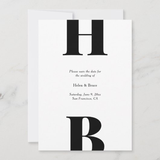 Modern Black Typography Monogram Wedding Save The Date (Voorkant)
