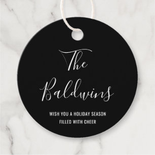 Modern Black Typography Name Holiday Bedankjes Labels