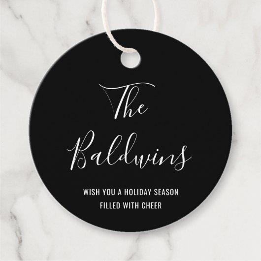 Modern Black Typography Name Holiday Bedankjes Labels (Voorkant)