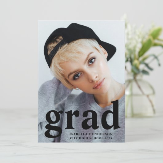 Modern Black Typography Photo Afstuderen Aankondiging (Staand voorkant)