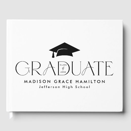 Modern Black Typography Photo Afstuderen Gastenboek (Voorkant)