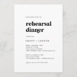 Modern Black Typography Rehearsal Dinner Kaart<br><div class="desc">Deze moderne uitnodiging voor het diner voor de repetitie van zwarte typografie is perfect voor een eenvoudige trouwrepetitie. Het zwarte en witte minimalistische ontwerp is voorzien van een retro maar hedendaagse lettertype met een uniek roestachtig bohemen gevoel. Ideaal voor elk seizoen. Houd het minimaal, zoals is, of voeg uw eigen...</div>