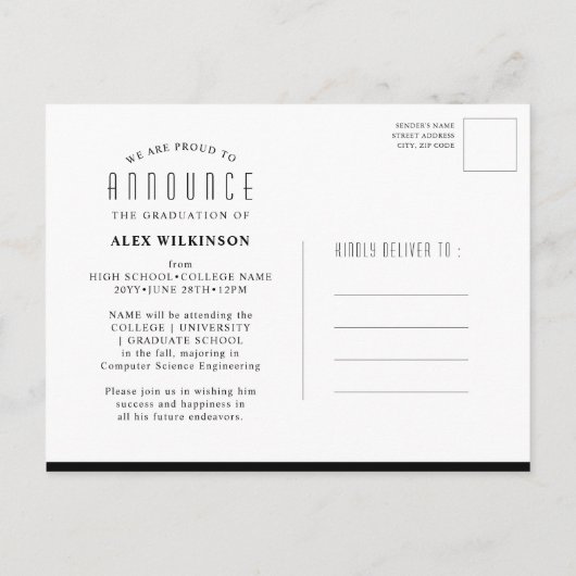Modern Black Typography Simple Photo Afstuderen Aankondigingskaart (Achterkant)