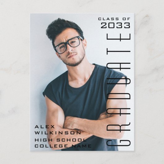 Modern Black Typography Simple Photo Afstuderen Aankondigingskaart (Voorkant)