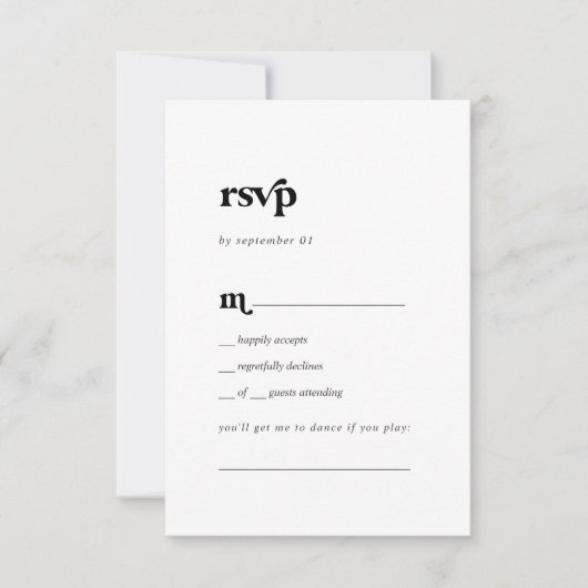 Modern Black Typography Song Request RSVP Card Kaartje (Voorkant)
