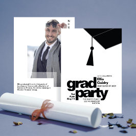 Modern Black Typography & Tassel Grad Party Photo Kaart