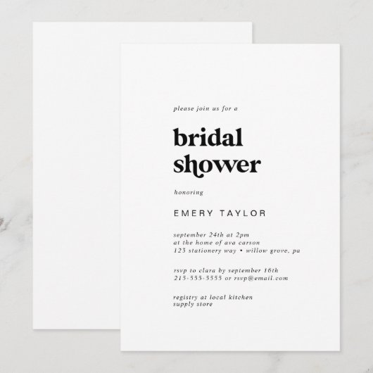 Modern Black Typography Vrijgezellenfeest Kaart (Voorkant / Achterkant)