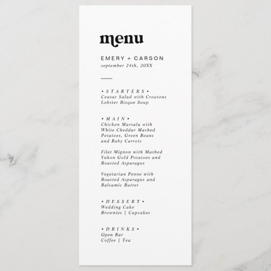 Modern Black Typography Weddenrenmenu Menu (Voorkant)