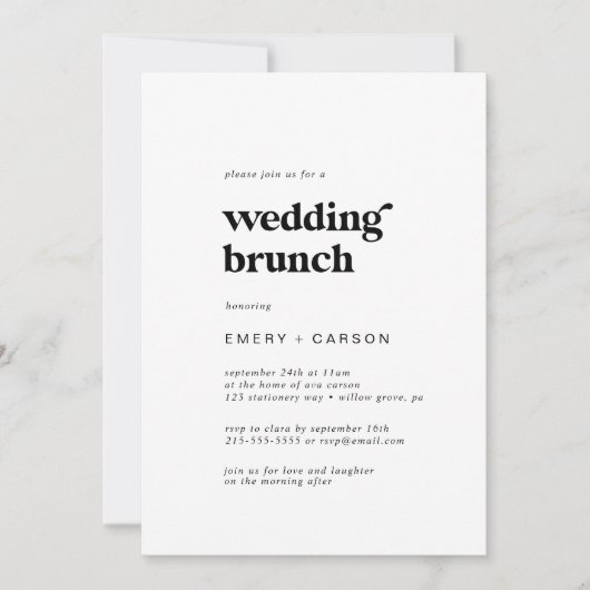 Modern Black Typography Wedding Brunch Kaart (Voorkant)
