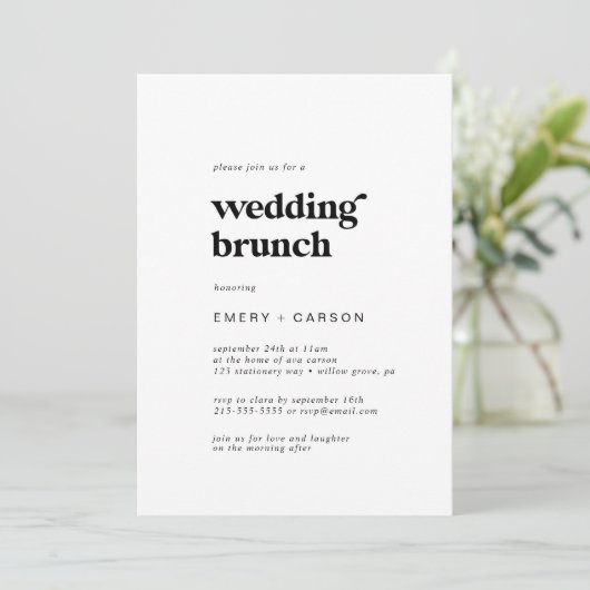 Modern Black Typography Wedding Brunch Kaart (Staand voorkant)