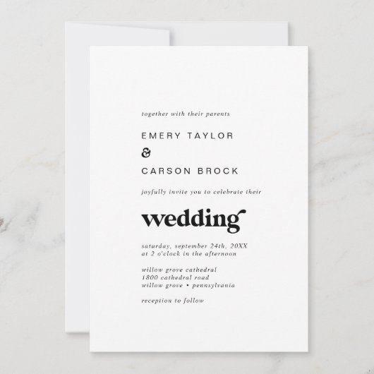 Modern Black Typography Wedding Kaart (Voorkant)
