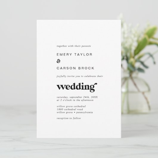 Modern Black Typography Wedding Kaart (Staand voorkant)