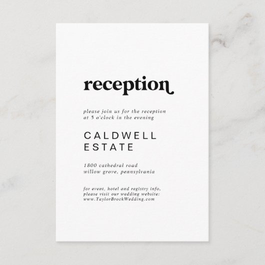 Modern Black Typography Wedding Reception Informatiekaartje (Voorkant)