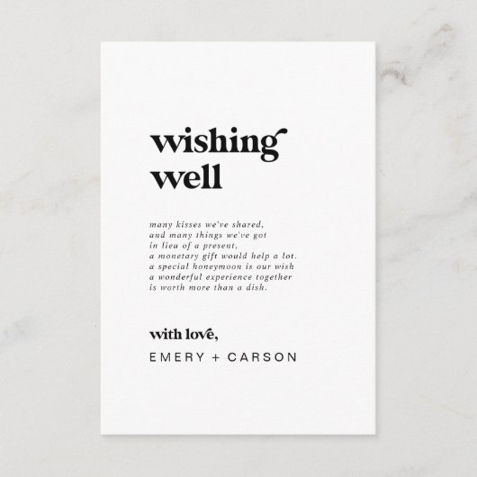 Modern Black Typography Wedding Wishing Well Kaart (Voorkant)