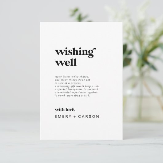 Modern Black Typography Wedding Wishing Well Kaart (Staand voorkant)