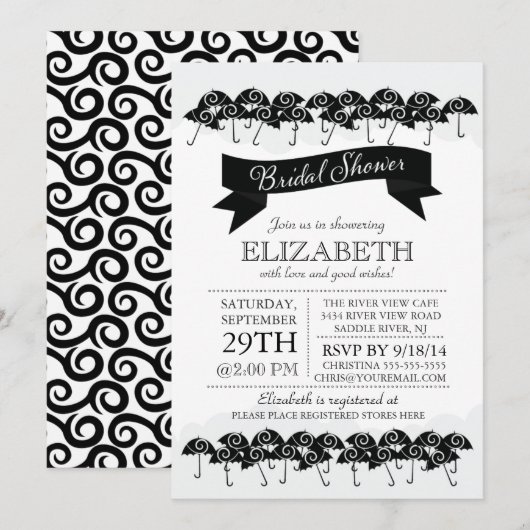 Modern Black Umbrella Vrijgezellenfeest Kaart (Voorkant / Achterkant)