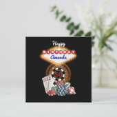 Modern Black Vegas Casino Night Theme Birthday Kaart (Staand voorkant)