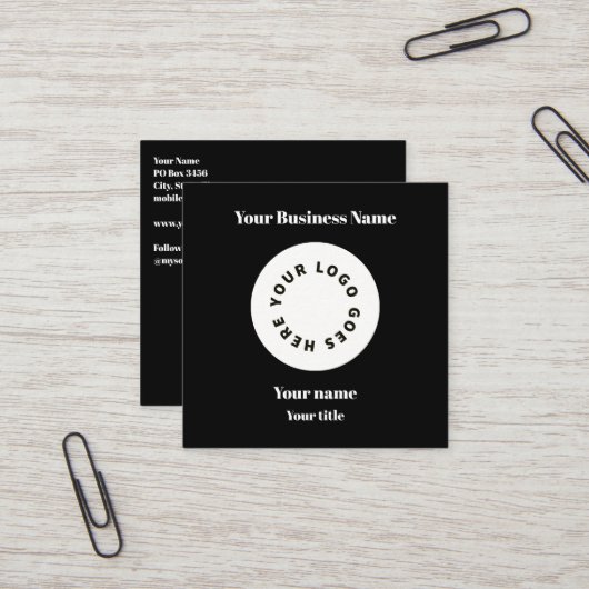 Modern Black Voeg uw Logo toe met QR-code Vierkante Visitekaartje (Voorkant / Achterkant in situ)