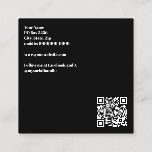 Modern Black Voeg uw Logo toe met QR-code Vierkante Visitekaartje (Achterkant)