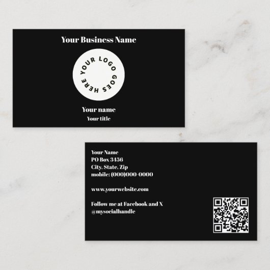 Modern Black Voeg uw Logo toe met QR-code Visitekaartje (Voorkant / Achterkant)