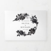 Modern Black Waterverf Roos minimalistisch huwelij Drieluik Uitnodiging (Cover)