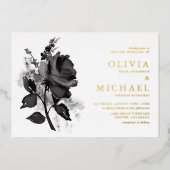 Modern Black Waterverf Roos minimalistisch huwelij Folie Uitnodiging (Voorkant)