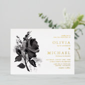 Modern Black Waterverf Roos minimalistisch huwelij Folie Uitnodiging (Staand Voorkant)