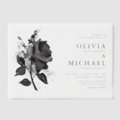 Modern Black Waterverf Roos minimalistisch huwelij Vellum Uitnodigingen (Voorkant)