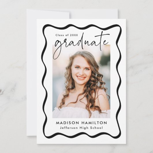 Modern Black Wavy Lijst 2 Foto Afstuderen Aankondiging (Voorkant)