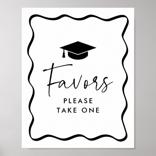 Modern Black Wavy Lijst Afstuderen Favors Sign Poster (Voorkant)