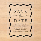 Modern Black Wavy Lijst Wedding Save the Date Acryl Uitnodigingen (Voorkant)