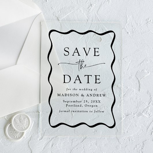 Modern Black Wavy Lijst Wedding Save the Date Acryl Uitnodigingen