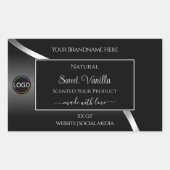 Modern Black Wavy Silver met Logo-productetiketten Rechthoekige Sticker (Voorkant)