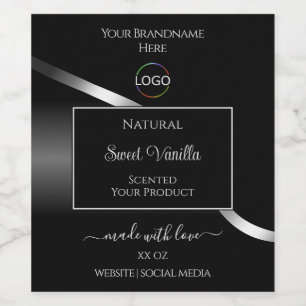 Modern Black Wavy Silver met Logo-productetiketten Wijn Etiket