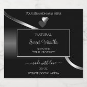 Modern Black Wavy Silver Schattige Hearts Product Likeurfles Etiket (Enkel label)