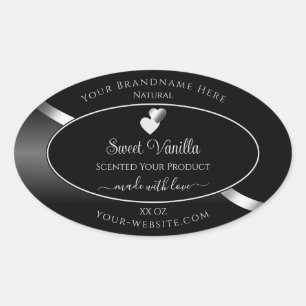 Modern Black Wavy Silver Schattige Hearts Product  Ovale Sticker