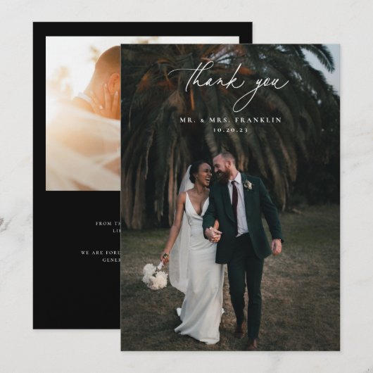 Modern Black Wedding Foto Bedankkaart (Voorkant / Achterkant)